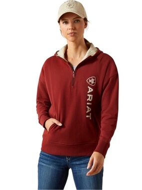 Ariat Women's Deep Red Half-Zip Pullover with Vertical Logo